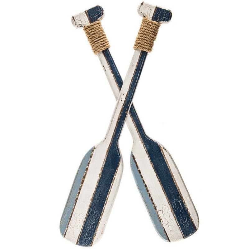 HL K&N41 Indoor DÃ©cor Blue & White Wooden Twin Oar Wall Decor Beach House Paddle Nautical Decor - Image 1
